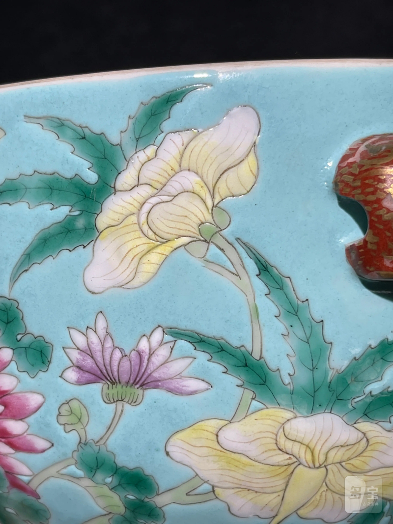 清光绪 松石绿地粉彩花鸟纹温锅 - 图7